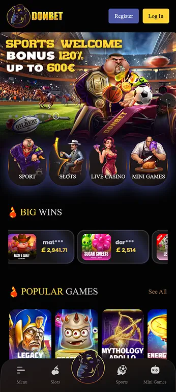 Current Donbet mobile-responsive home or casino lobby view on a smartphone